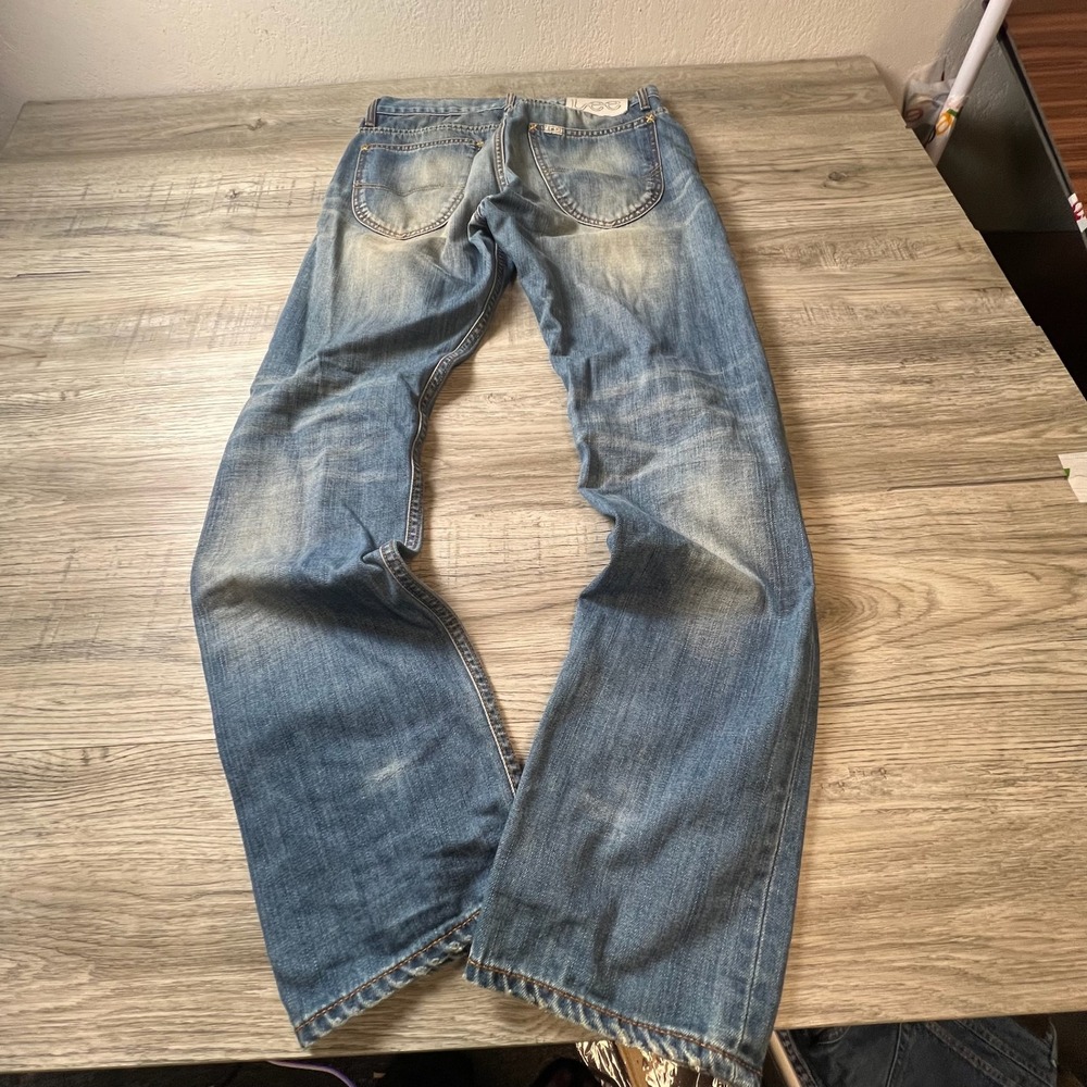 Lee Zed Jeans Mens 32x32 Blue Distressed Straight Leg Denim Medium Wash Cotton